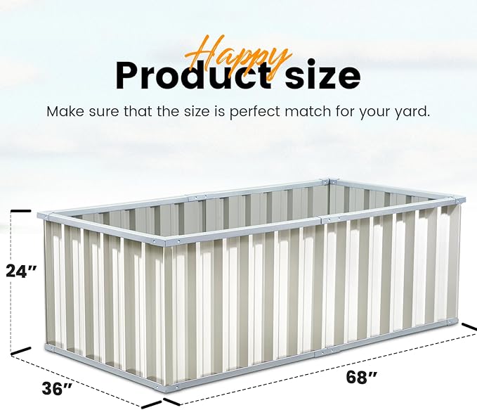 KING BIRD Raised Garden Bed 68" x 36" x 24" Heightened Galvanized Steel Metal Planter Box Outdoor for Deep-Rooted Vegetables, Flowers, Large Raised Bed Kit (Ivory)