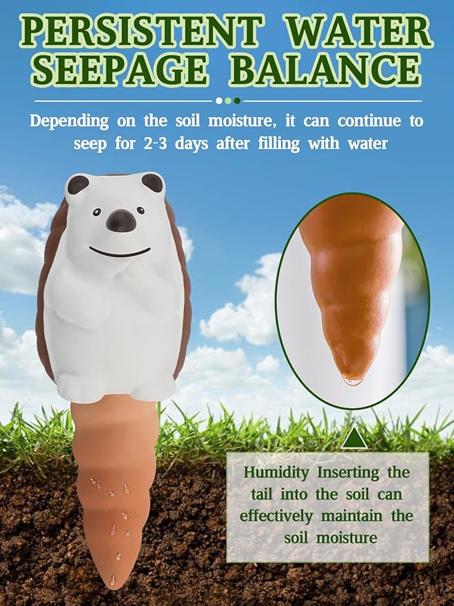 Kalolary 4Pcs Plant Watering Globes, Hedgehog Shape Self Watering Spikes Terracotta Drip Water Stakes Irrigation Watering Bulbs for Pot, Indoor, Outdoor, Vacation