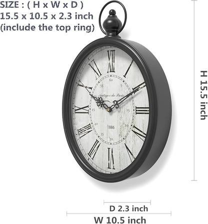 Menterry Oval Retro Wall Clock, Rustic Vintage Style, Battery Operated Silent - Image 3