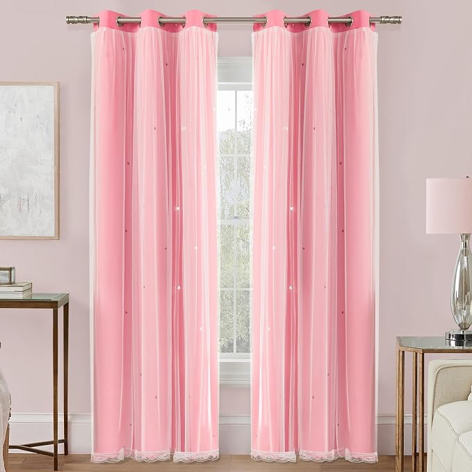XiDi Pink Curtains for Bedroom Decor, Girls Room Blackout Curtains, Kids Room by Addsomecolortolife