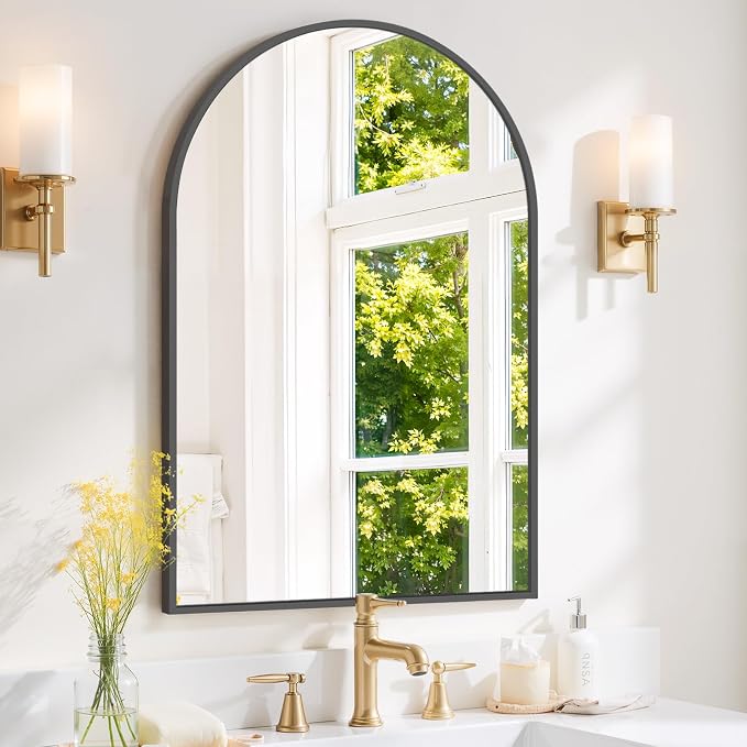 Arched Wall Mirror 36x24 Inch Black Bathroom Vanity Mirror by SageNest