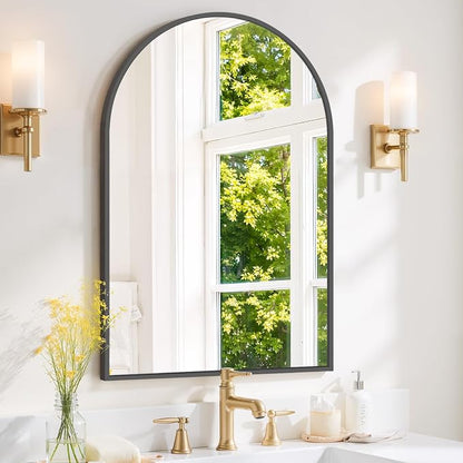 Arched Wall Mirror 36x24 Inch Black Bathroom Vanity Mirror by SageNest