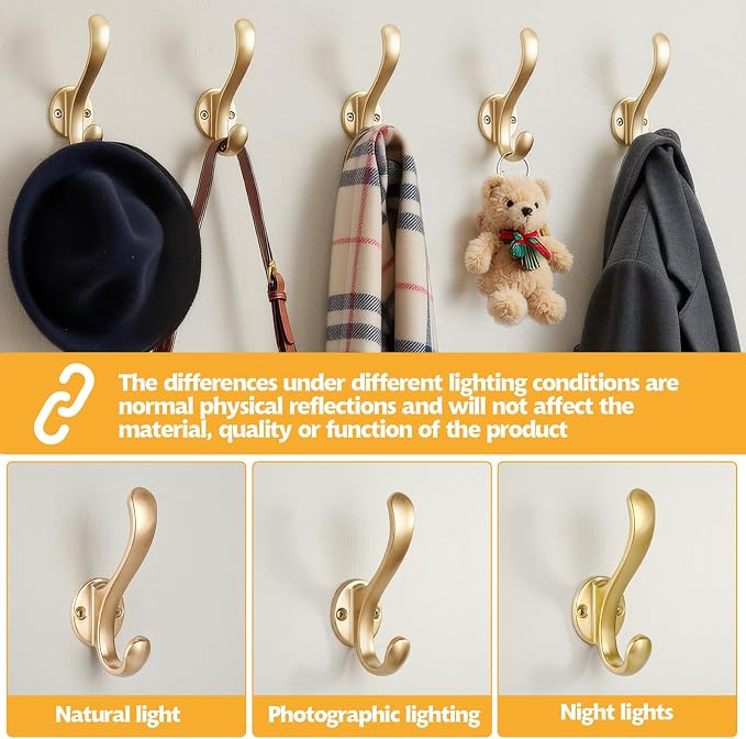 6 Pack Coat Hooks Wall Mount Heavy Duty Utility Retro Double Hooks - Image 2