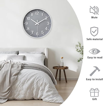 HZDHCLH Wall Clocks Battery Operated, Wall Clock Gray, 12 inch Wall Clock - Image 4