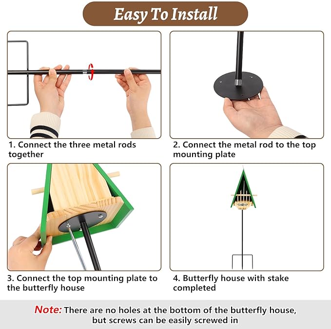 2025 New Butterfly House and Feeder for Outside, Wooden Butterfly House with Metal Stake for Garden, Natural Butterfly Habitat with Butterfly Puddler on The Floor or Hanging on Tree Wall