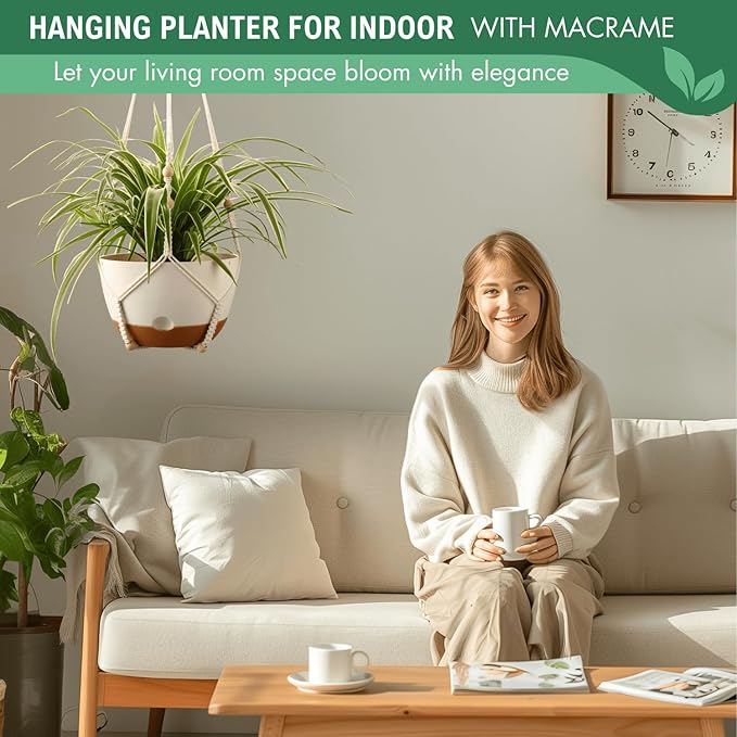 10 Inch Hanging Planters for Indoor Plants,Set of 2 Hanging Pots for Plants with Self-Watering, Outdoor Hanging Plant Pot with Drainage and 2 Kinds of Hanging Baskets Hangers for Home Decor and Garden