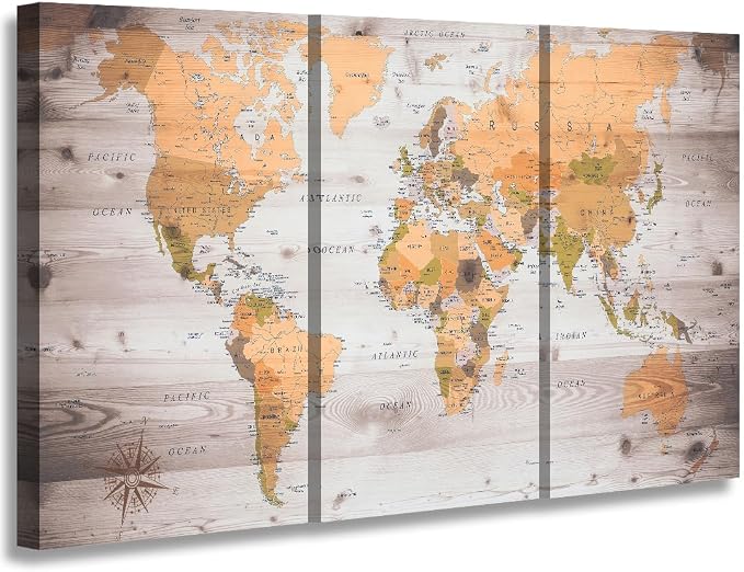 Large world map poster can be directly hung 40"x20"x3 modern framed wall art by ZEYDRT