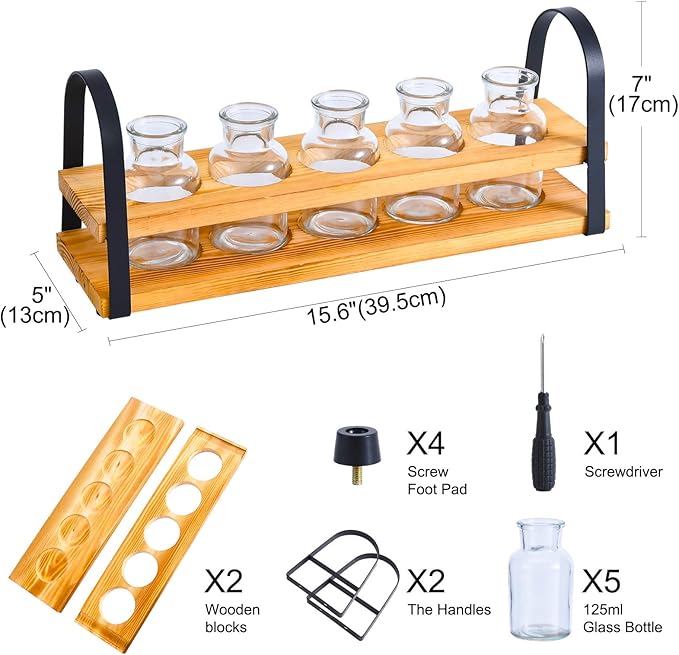 Plant Propagation Stations with Wood Stand, Desktop Plant Terrarium for Propagating Hydroponic, Flower Vase for Home Kitchen Office Decor, Plant Lover Gifts