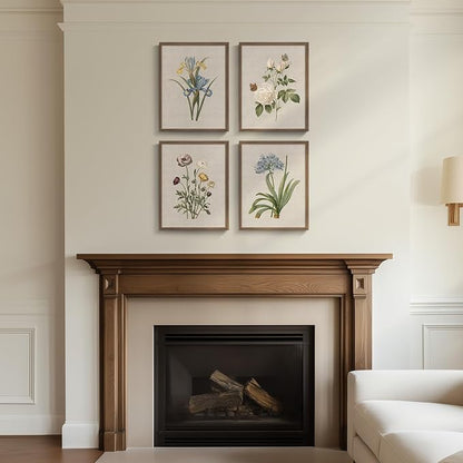Framed Botanical Floral Wall Art, 4 Piece Vintage Flower Canvas Painting Prints - Image 8