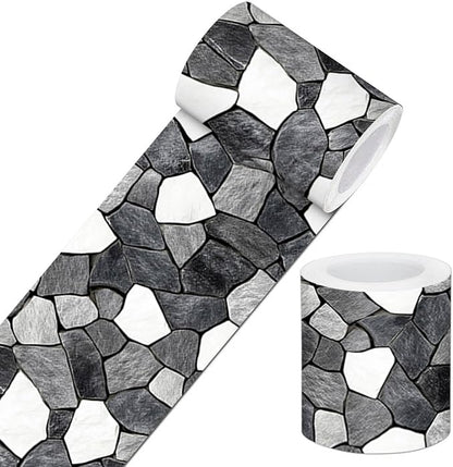 IVN Wallpaper Border Black White Stone Pattern Design 4x196 Inch Peel and Stick by IVN