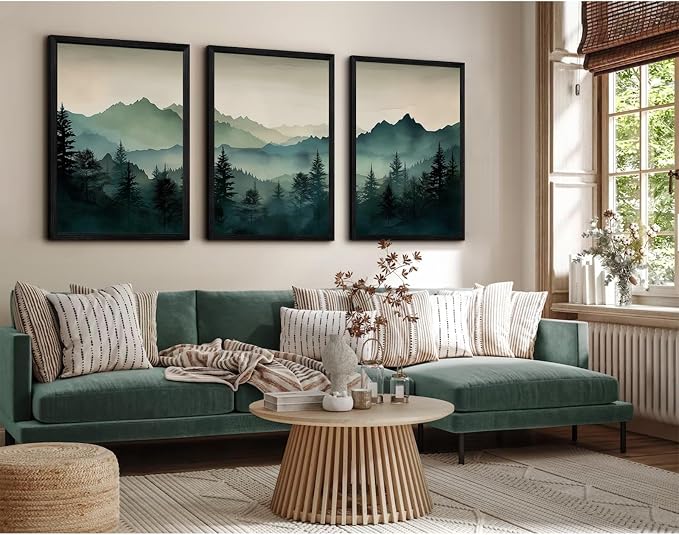 Mountain Wall Art Decor Set of 3 Sage Green Forest Canvas Wall Art Prints - Image 5