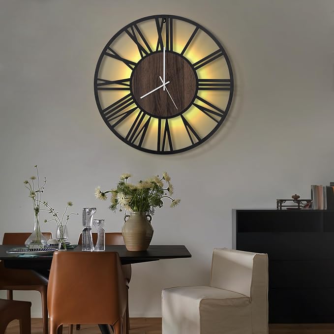 LEIKE Large LED Wall Clocks, Non Ticking, Battery Operated Rustic Round Modern - Image 5