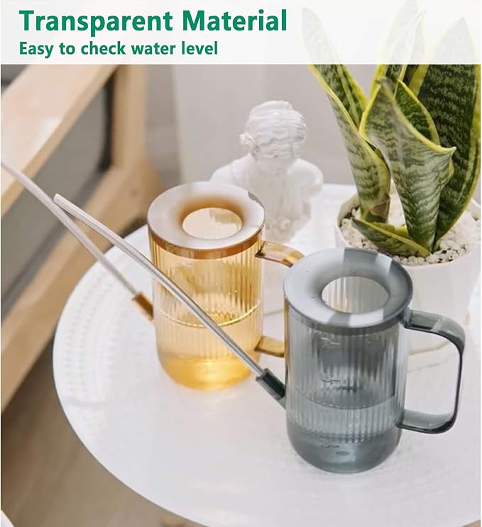 Tennedriv Green Long Spout Watering Can Indoor, Small Watering Cans for House Plants, Flowers, Succulents (Brown)