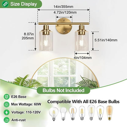 Zarbitta 2-Light Bathroom Light Fixtures, Brushed Gold Vanity Light, Modern - Image 8