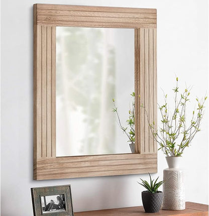 Rectangle Mirror Retro Wooden Wall-Mounted Mirrors Farmhouse Bedroom Bathroom by HLFMVWE