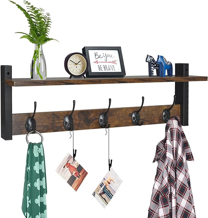 Homode Coat Rack with Wall Mount, 24 Inch Long Entryway Wall Shelf with Hooks by Homode