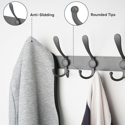 TICONN Wall Mounted Coat Rack, Five Heavy Duty Tri Hooks All Metal Construction - Image 4