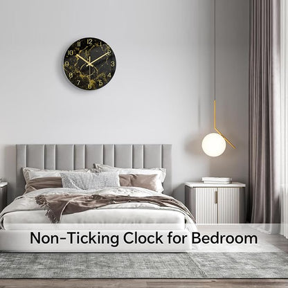 VIKMARI Black Modern Marble Texture Clock Gold Hands Rustic Kitchen Decor 12 - Image 6