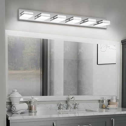 Modern LED Bathroom Lights Fixtures 6-Light, Stainless Steel Chrome Acrylic - Image 6