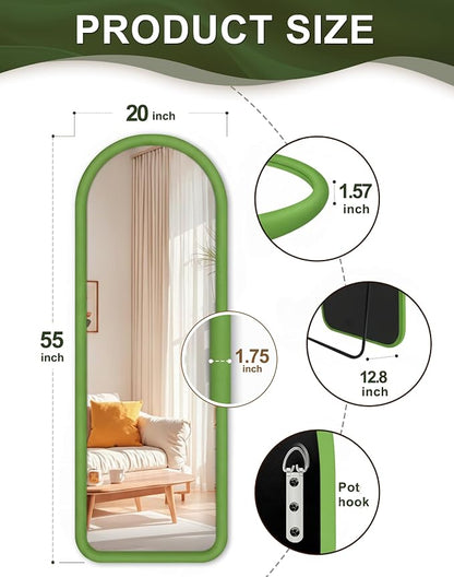 Delma Arched Full Length Mirror, Free Standing Floor Velvet Finish Frame Mirror - Image 5