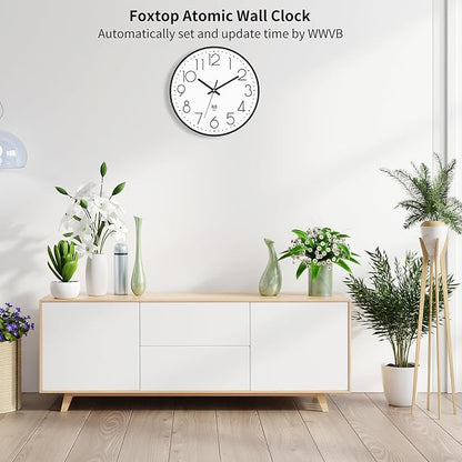 Foxtop Atomic Wall Clock Battery Operated Round Analog Modern Black Wall Clock - Image 3