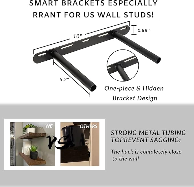 BGMG Wood Floating Shelves for Wall 12 inch Set of 2, Wooden Wall Mount Shelves - Image 3