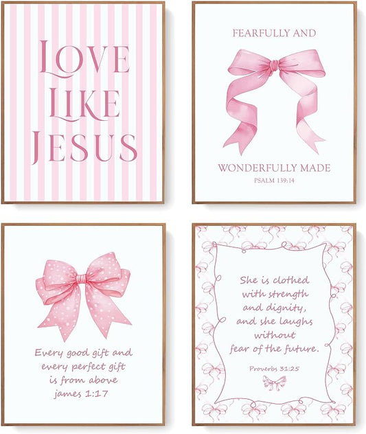 LARTSFRO Coquette Pink Bow Jesus Wall Art Decor Posters, Light Pink Bow by Unknown