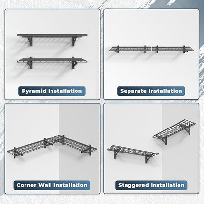 Jusgym 2 Pack Heavy Duty Garage Wall Shelving Set, Wall Mounted Garage Shelves - Image 5