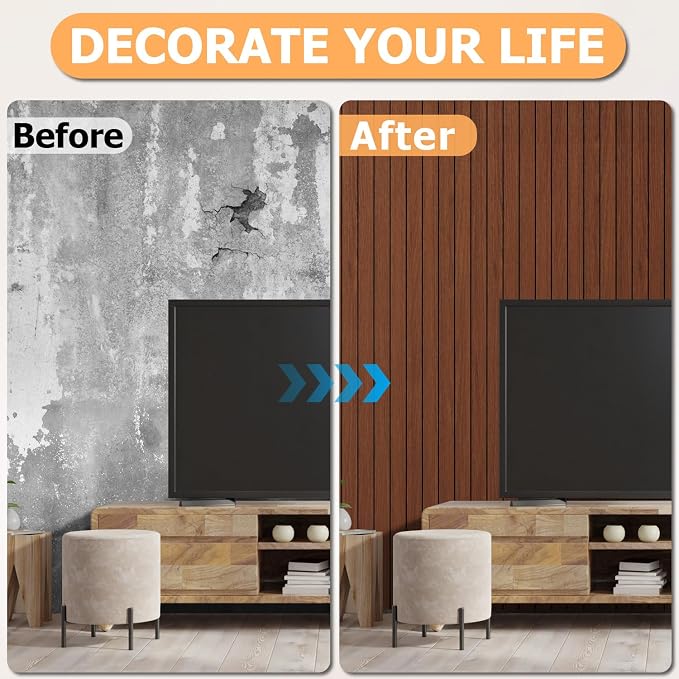 Arthome Peel and Stick Slat Wall Panels 15.7 "x400, Self-Adhesive PVC Wood - Image 7