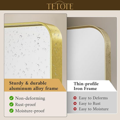 TETOTE 48 x 24 Inch Brushed Gold Frame Mirror, Brass Bathroom Vanity Mirror - Image 3