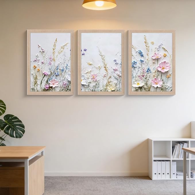 Framed 3D Floral Texture Canvas Wall Art Relief Textured Floral Oil Painting - Image 3