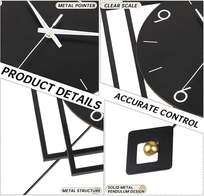 Wall Clock with Pendulum, Silent Quality Quartz Battery Operated, Modern Large - Image 2