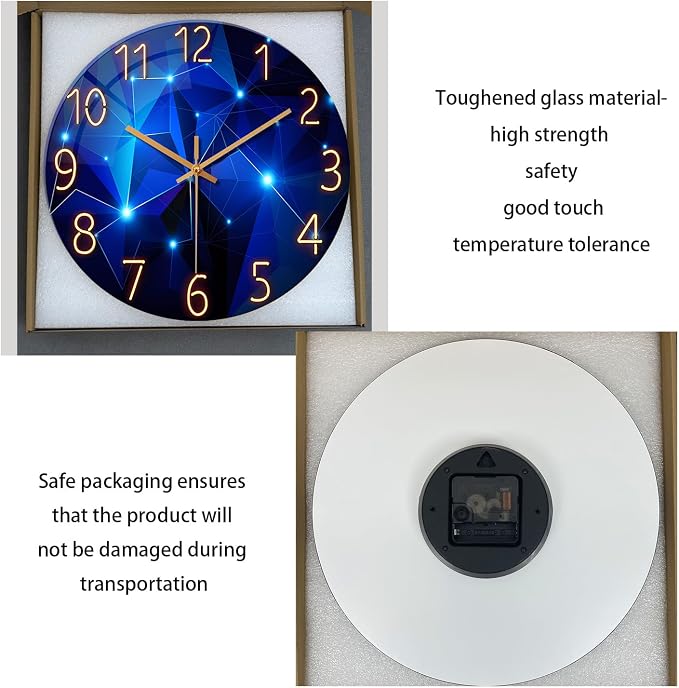 Blue Wall Clock Battery Operated 14 Inch Modern Wall Clock Non Ticking Glass - Image 8