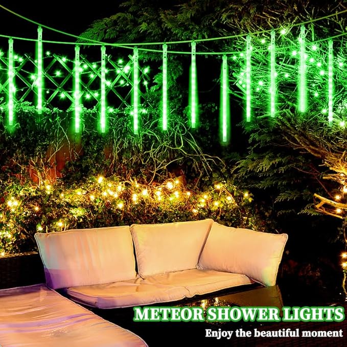 High Brightness 10 Tube 12 Inch 360 LED Meteor Shower Rain Lights Cascading Falling Rain Outdoor Light for Christmas Halloween Tree Raindrop Decoration