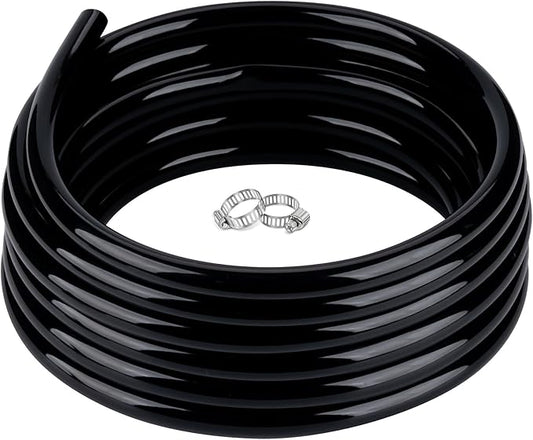 1" id - 50ft Black Vinyl Tubing Flexible PVC Tube Hybrid Hose Transfer Water Fuel Gas for Pond Fountain Garden Waterfall, Durable and Safe, with 2 Hose Clamps
