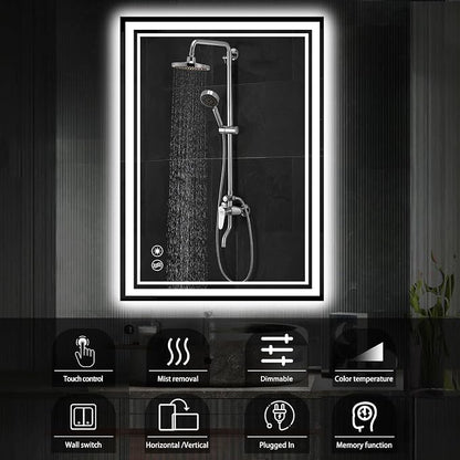 24“ x 36” LED Mirror for Bathroom Front and Backlit Anti-Fog Dimmable 3 Colors - Image 2