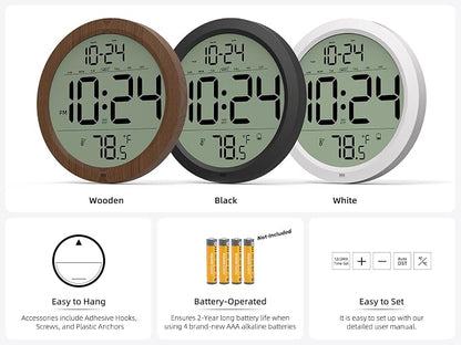 Digital Wall Clock with Date, Indoor Temperature, Battery-Operated Digital Clock - Image 6