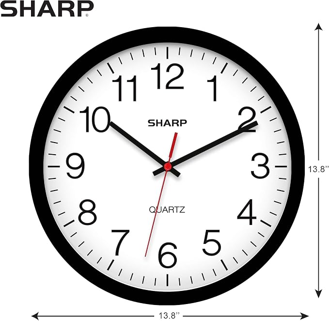 Sharp Wall Clock – Black, Silent Non Ticking 14 Inch Quality Quartz Battery - Image 3