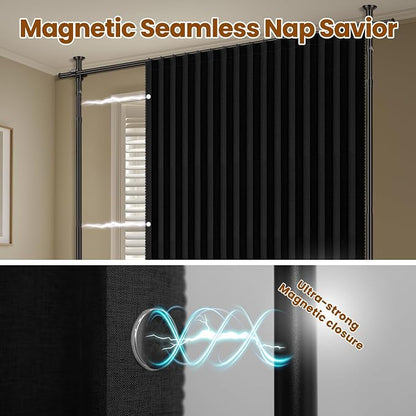 100% Blackout Room Divider Curtains Sets Black 2 Panels W100 x L96in No Drill - Image 6