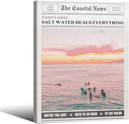 Pink Beach Newspaper Posters Vintage Fashion Coastal Girl Surf Wall Art 12X16 by Unknown