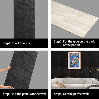 4-Pack 3D PU Stone Wall Panels for Interior Decor | Faux Stone Accent Tiles - Image 4