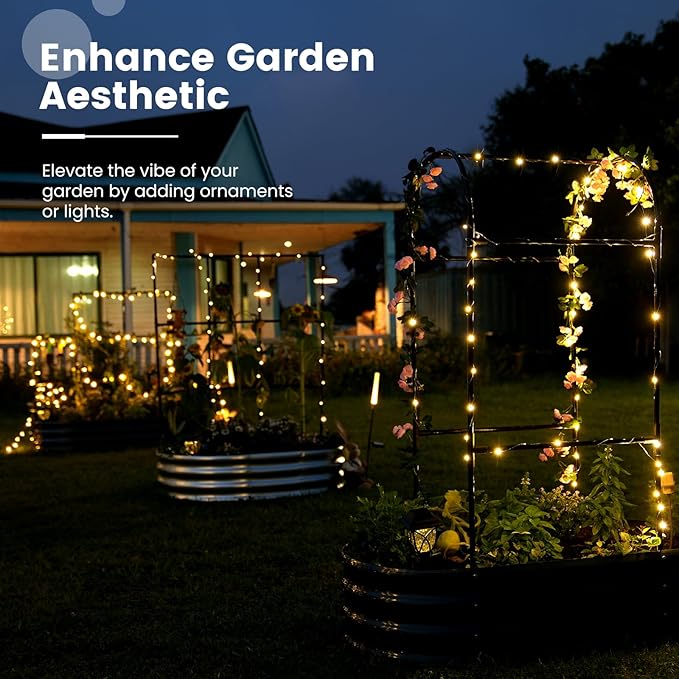 KING BIRD Raised Garden Bed with Wall Trellis Galvanized Planter Garden Box Outdoor for Gardening, Climbing Vegetables, Flowers 3.94x2.95x0.98 Ft, Silver