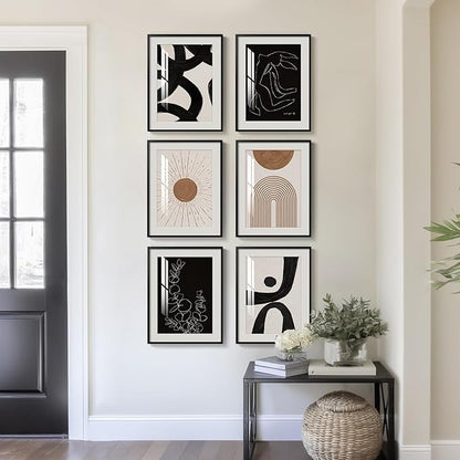 Framed Boho Black and White Brown Modern Abstract Wall Art - Image 3