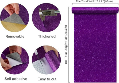 CHIHUT Dark Purple Glitter Wallpaper Stick and Peel - Image 2
