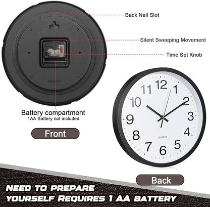 Inbagi 12 Pieces Silent Wall Clock Large 12 Inches Quartz Analog Clock Non - Image 4