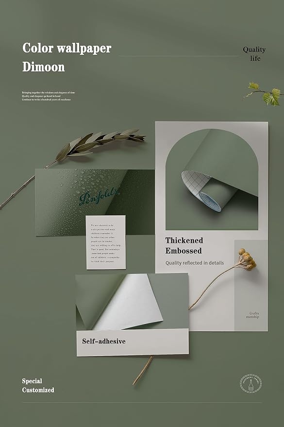 Dimoon 236''x17.7'' Green Peel and Stick Wallpaper Contact Paper Modern Self - Image 4