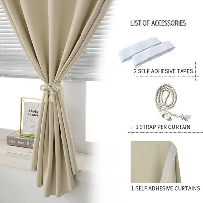 Thermal Blackout Curtains with Self-Adhesive Tape, No Rod No Drill Easy Install - Image 6