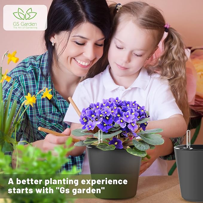 Self Watering Planters for Indoor Outdoor Plants 7 inch Flower Pot with Water Level Indicator Grey 6 Pack African Violet Self Watering Pots for All Orchid agave etc. House Plant Plastic Planter