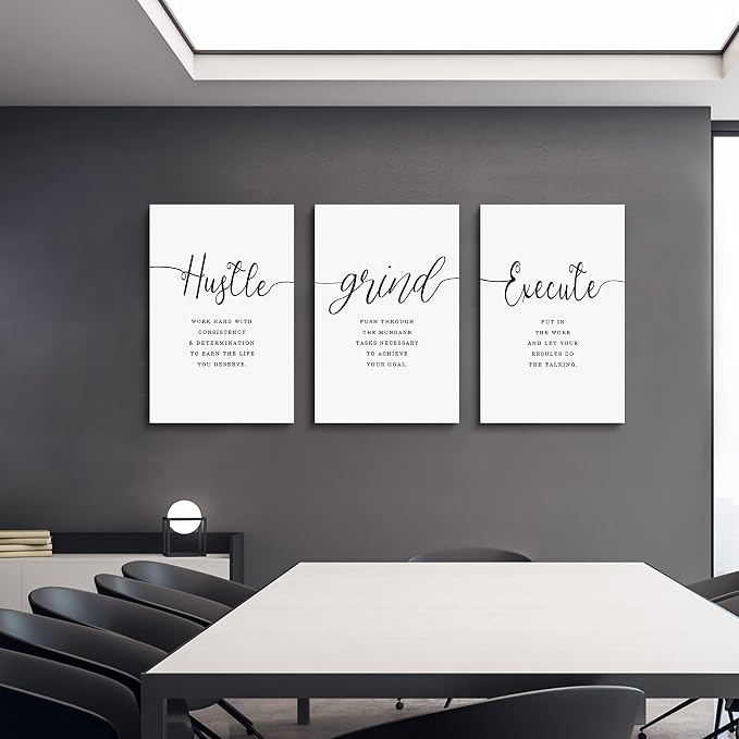 Framed Canvas Wall Art Hustle Quote, Office Wall Art, Positive Motivational Set - Image 3