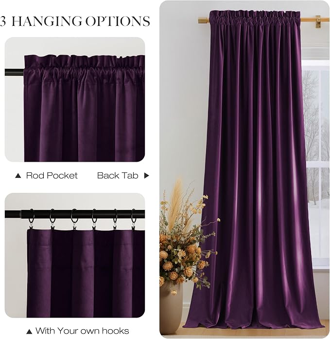 NICETOWN Purple Velvet Curtains 90 inch Long - Image 6